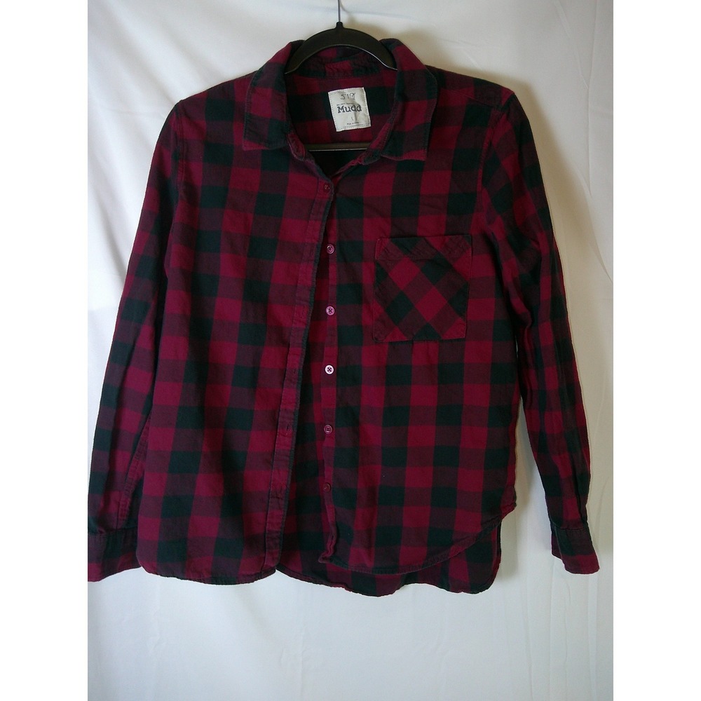 Mudd‎ Women's Plaid Flannel Shirt Long Sleeve Button Up Red Black Size L